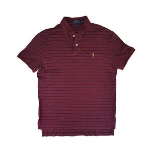 Polo Ralph Lauren Mens Burgundy Navy Stripe Pima Cotton Polo Shirt Size Medium